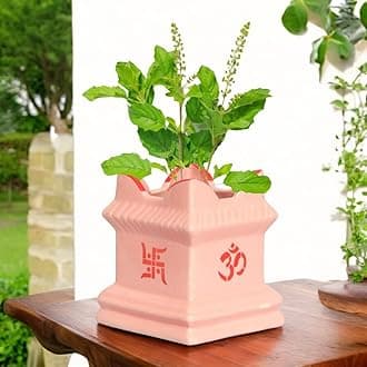 ecofynd 6 inches Tulsi Ceramic Plant Pots, Flower Pot with Drainage Hole, Decorative Modern Indoor Planters, Home Garden Decor for Living Room Bedroom Interior (Pink,CPOT016-06)