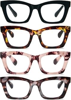 REAVEE Oprah Style Reading Glasses for Women, Blue Light Blocking Cute Oversized Square Computer Readers Spring Hinge
