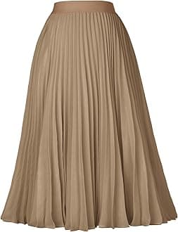 GRACE KARIN Women High Elastic Waist Pleated Chiffon Skirt Midi Swing A-line Skirts