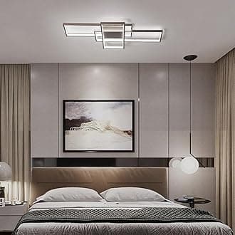 JaycomeyModern LED Ceiling Lights, Dimmable Rectangular Chandelier 68W Flush Mount Ceiling Lamp with Remote 3 Squares Ceiling Light Fixtures for Living Dining Room Bedroom Kitchen, (41.3in/Coffee)