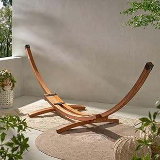Wodden Hammock Base Larch Wood 2 Person 350 Pound Capacity Arc Stand Hammock Teak Finish 55" Dx164:Wx49 H (Stand Only)