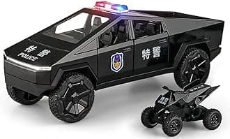 MTG Metro Toys & Gift - Tesla Cybertruck-Police | 1:24 Scale | Die-cast Model Metal Pull Back Toy car for Kids with Openable Doors & Light, Music Toy Vehicle for Kids 【Colors as Per Stock】