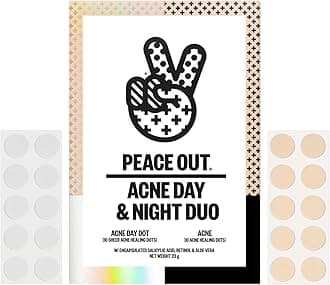 - PEACE OUT Acne Day & Night Duo, Invisible Hydrocolloid Pimple Patches for Daytime + Healing Overnight Acne Dots, Clear Blemishes Fast with 2% Salicylic Acid (20 count)