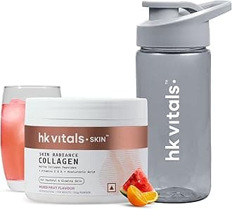 Marine Collagen Supplements Powder (Mixed Fruit, 100g) & Sipper Bottle (Grey, 300ml) Combo Pack | With Vitamin C & E | For Healthy Skin, Hair & Nails