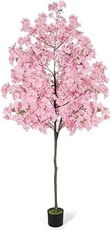 6Ft Tall Cherry Blossom Artificial Tree, Fake Tree Faux Silk Plant with Plastic Nursery Pot,Artificial Plants for Home Office Indoor Decor(Pink)
