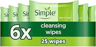 Simple Kind to Skin Bio-degradable Cleansing Wipes face wipes to remove waterproof eye make-up for sensitive skin 6x 25 wipes