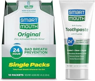 Original Zinc Activated Mouthwash Single Packs & Premium Anti-Cavity + Zinc Toothpaste - Travel-Size Oral Care Set - Eliminates Bad Breath - Alcohol-Free - 3.4 oz Toothpaste, 10 Packets