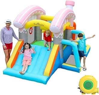 Kids Inflatable Bounce House,Indoor Bouncy Castle for Backyard,Small Bounce House with Slide,Outdoor Jumping House with Ball Pit