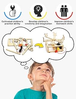 4 in 1 STEM Kits, Wooden Construction Science Kits, STEM Projects for Kids Ages 8-12, 3D Puzzles, DIY Educational Craft Building Toys, Christmas Birthday Gifts for Girls and Boys 8 9 10 11 12 Year Old