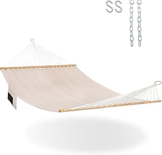 Lazy Daze Hammocks 11 FT Double Outside Hammock Quick Dry Olefin Fabric Hammock with Spreader Bar & Side Pocket for Outdoor Poolside Backyard 450 lbs Capacity, Beige