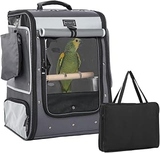 Petsfit Bird Carrier with Shade Cover,Adjustable Height Standing Perch and Great Ventilation, Fit for Medium/Large Sized Birds(Large, Grey1)