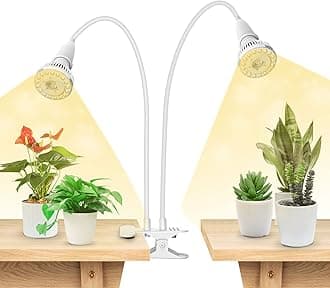 SANSI300W LED Grow Lights for Indoor Plants with Lifetime Free E27 Grow Bulb Replacement, Full Spectrum Doule Gooseneck Clip Plant Grow Lamp with Optical Lens for Seedlings Plant Growing - WhiteRecycled Claim Standard Blended