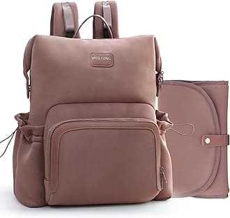 Diaper Bag Backpack - Baby Diaper Bag Neoprene Bag Large Capacity Neoprene Backpack with Diaper Changing Pad with 12 Pockets Pañaleras Para Bebe Baby Backpack for Mom & Dad -Mauve