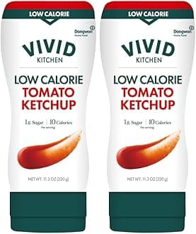 VIVID KITCHEN Low-Calorie Ketchup Sauce - 2 Pack - Zero Sugar, 10 Cal/Serving - Allulose Sweetened, No Preservatives or MSG - Easy Squeeze Bottle - Healthy, Guilt-Free Ketchup Alternative for Fries, Burgers, Sandwiches & More