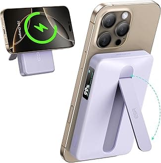 ESR for MagSafe Power Bank, Kickstand 10,000mAh MagSafe Portable Charger, Qi2 Certified 15W Fast Battery Pack with LED Display, 27W USB-C MagSlim Charger with Cable for iPhone 16/15/14/13/12,Lavender