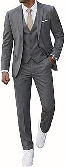 Men’s 3 Piece Suit Blazer, Slim Fit Tux with One Button, Jacket Vest Pants & Tie Set for Party, Wedding and Business