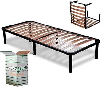 EVERGREENWEB – Folding Small Single Bed Frame 75x190-35 cm High with strong Iron Frame and Beech Wood Slats, Orthopedic Bed Base FULLY ASSEMBLED + 6 Legs for all Mattresses & Pillows, 100% ITALIAN