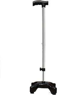 Iron 4 Leg Quadripod Height Adjustable Walking Stick (Black)