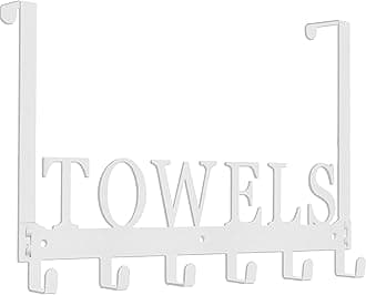 Over The Door Rack, Towel Hooks for Bathroom, Bath Towel Holder Door Mount Metal Towel Hanger for Bedroom Kitchen Pool Beach Towels Bathrobe Wall Mount Towel Rack for Bathrooms (6 Hooks, White)