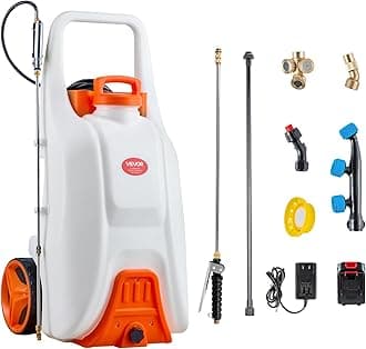 VEVOR 13.1 Gallon Battery Powered Sprayer with Wheels, Adjustable 0-80 PSI, 5 Nozzles and 98ft Hose Included, Orange