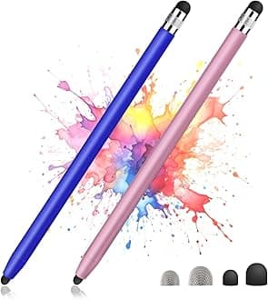2 Pack Stylus Pens for Touch Screens,High Sensitivity Precision Capacitive Stylus Pen Compatible with iPad iPhone Samsung Tablets All Universal Touchscreen Devices with 4 Rubber Tips (Blue,Rose Gold)