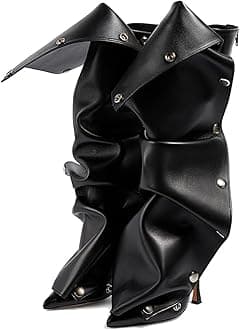 KaroNairy Knee High Boots for Women Pointed Toe Stiletto High Heel Boot Detachable Snap-off Panel Fold Over Fall Shark Boots