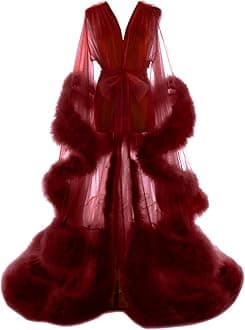 Old Hollywood Feather Robe for Women Long Lingerie Tulle Bathrobe Wedding Scarf Bridal Robe Maternity Photoshoot