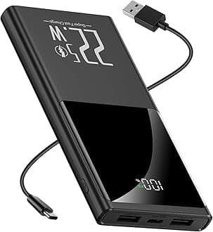 Slim Power Bank, 10000mah Fast Charging Portable Charger, PD 22.5W USB-C in/Out Battery Pack with LED Display, Compatible with iPhone15/14/13/12, Google Android (Black)