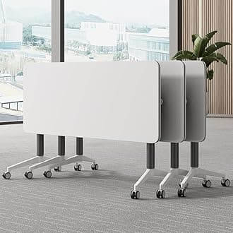 Conference Table, Folding Conference Room Tables with Flip-Top Design, Mobile Rectangular Modular Tables for Office Meetings and Training Sessions (White, 63×21.6×29.5in)
