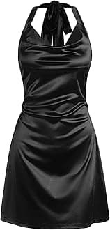 ZAFUL Women Halterneck Satin Mini Dress Sexy Cowl Neck Silky Party Cocktail Club Dress