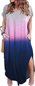 Kancystore Women's Plus Size Dresses Summer Casual Loose Pocket Short Sleeve Slits Long Maxi Dress XL-5X