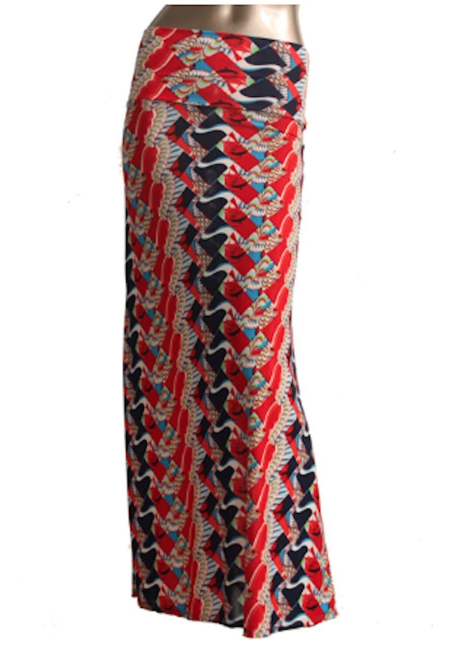 Azules Women's Poly Span Multiple Selection Print Maxi Skirt-Made in USA