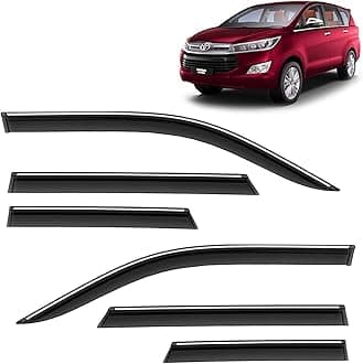 KINGSWAY Accessories Chrome Lining Door Visor Only Compatible with Toyota Innova Crysta Year 2015 to 2021 All Model, Premium Unbreakable Car Rain Guard Side Rear Wind Deflectors, Set of 6 Pcs