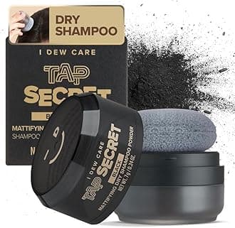 I DEW CARE Dry Shampoo Powder (Tap Secret Black) | Waterless Shampoo Refreshes Scalp, Smooth Matte Finish, Volume Up, Travel Size, Korean Black Ginseng, 0.2 oz (6.8 g)