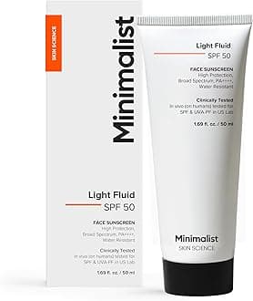 Minimalist Light Fluid Sunscreen SPF 50 PA++++ | Clinically Tested in US (In-Vivo) | No White Cast | Broad Spectrum | Lightweight, Water & Sweat Resistant | For Women & Men | 50ml