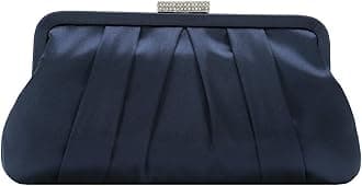 Classic Pleated Satin Clutch Bag Diamante Embellished Formal Handbag for Wedding/Prom/Black-Tie Events