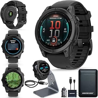Garmin Fenix E Premium Multisport GPS Smartwatch, 47 mm | AMOLED, Dive-Rated, Built-in Flashlight | Slate Gray Steel with Black Band and Signature Series Charging Stand