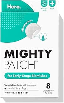 Mighty Patch Micropoint Large Hydrocolloid Pimple Patches for Face Blemishes from Hero Cosmetics, Acne Stickers for Early Stage Zits & Hidden Pimples, 395 Proprietary Micropoints, 8 Count