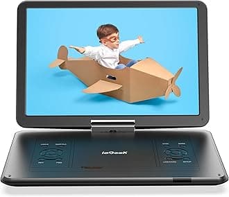 17.5" Portable DVD Player with 15.6" Swivel HD Large Screen, 6 Hrs 5000mAH Rechargeable Battery, High Volume Speaker, Support USB/SD Card/Sync TV, Car Charger, Remote Control,No Region Restrict