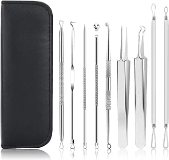 UUBAAR 9 PCS Blackhead Remover & Pimple Popper Tool Kit with Stainless Steel Tweezers & Travel Case, Professional Acne Zit Extraction Kit, Whitehead Comedone Extractor for Facial Nose
