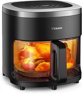 Vexon 6-IN-1 Glass Air Fryer,4.5QT Air Fryer with Viewing Glass Pot, Air Fry, Roast, Reheat, Dehydrate, Air Crisp Technology,Nonstick & Dishwasher Safe Basket,97% Less Oil,Features Digital Timer