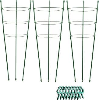 Alliico Plant Support Cages for Climbing Plant Upgrade 30" Flower Tomato cage with Stand Stakes and Stable Support Rings, 3 Pack with 12 Clips (30")