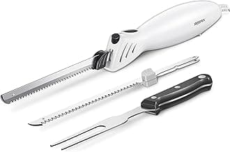 Reemix Electric Carving Knife, Electric Knife Set for Multi-Purpose Use, One Touch Operation, 2 Carving Blades Included and 1 Serving Fork (white)
