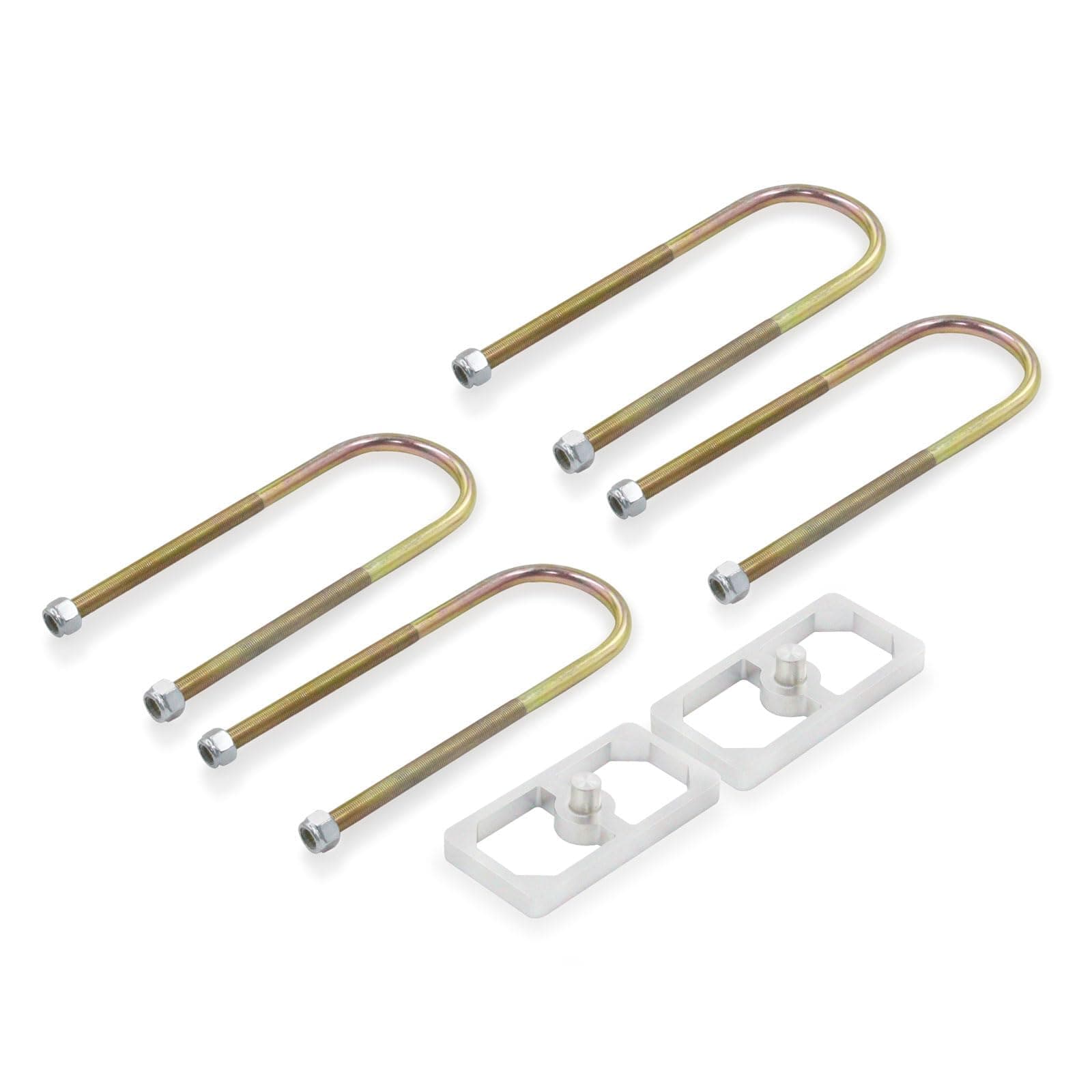 Universal Leaf Spring Lowering Block Kit, 0.5 Inch, 2-1/2" Wide, 5" Long, Zinc-Plated U-Bolts, Premium Steel Construction for Long-Lasting Finish