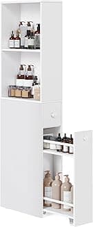 VASAGLE Slim Bathroom Storage Cabinet, Narrow Freestanding Cabinet with Storage Drawers and Adjustable Shelf, for Small Spaces, Modern Style, Cloud White UBBK567T14S