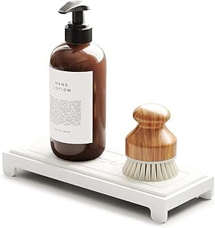 DryingNeat Sink Organizer, Instant Dry Sink Caddy Organizers, Kitchen Sponge Soap Holder Dispenser, Countertop Fast Drying Counter Tray Rack (Bamboo Rack, White)