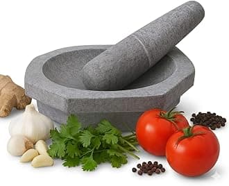 Subaa Kalvam Stone Mortar Pestle for Kitchen (8 inch), Grinder for Kitchen, Silbatta for Chutney, Ginger Garlic Crusher, Spice Grinding Khalbatta Stone - Grey