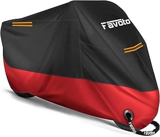 FavotoUpdated Version Motorbike Cover 210D Waterproof Motorcycle Cover Sun Protection Heat-Resistant Rain Dust Outdoor Protection 86.6 x 41x 50 inch with 2 Windproof Buckles