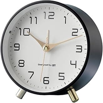 Bedside clock Luxury Alarm Clock Mute Children's Student Desk Table Clock Bedroom Study Room Simple Frosted Metal Clock office travel (Color : Black)