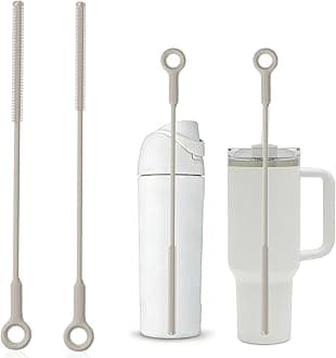 Straw Cleaner Brush Set - Raymeefa Scratch-Free Detail Cleaning for Reusable Straws & Tumblers (Khaki)